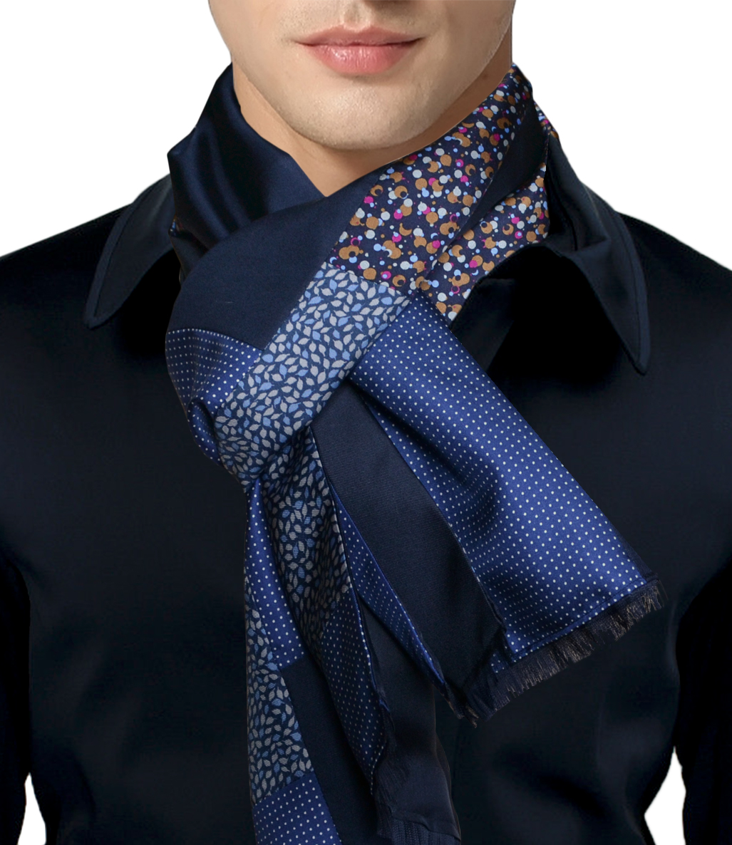 Sciarpa Uomo Seta Patchwork Blu